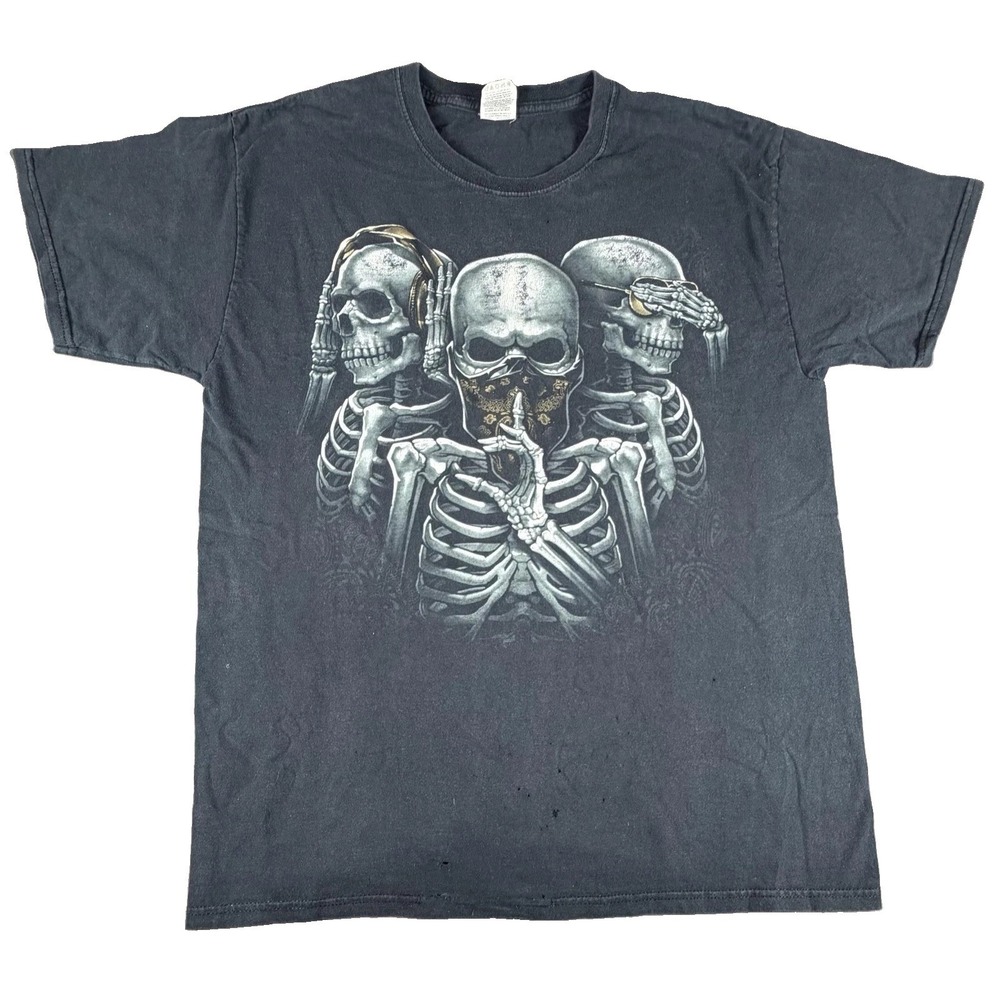Fruit Of The Loom Shirt Mens Large Black Skeleton Graphic Tee Halloween